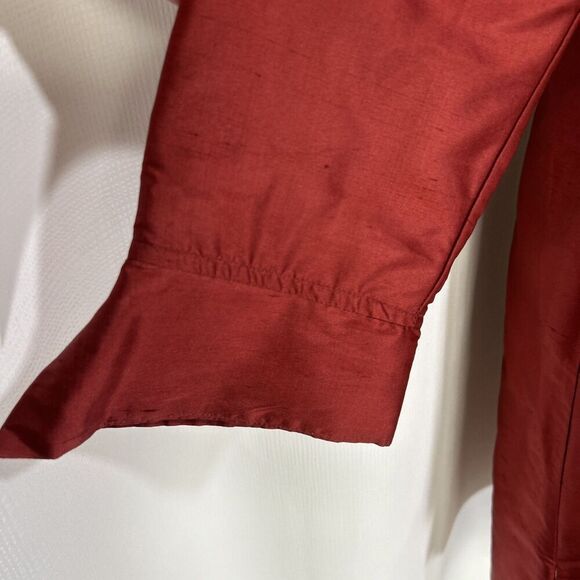 Silkland Women's Medium Red 100% Silk Button Down Lined Long Sleeve Shirt Dress - Picture 5 of 14